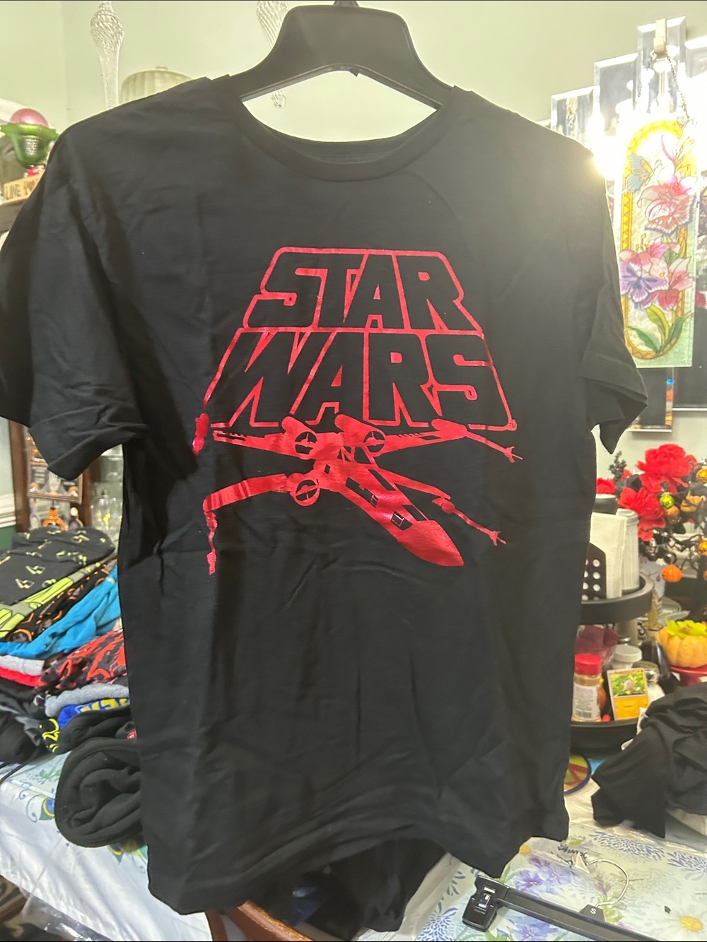 Star Wars Black T-Shirt with Metallic Red X-Wing Graphic